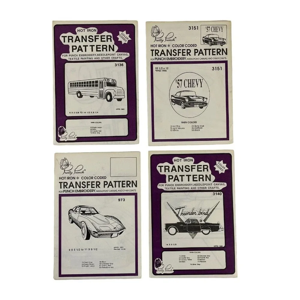 Pretty Punch Hot Iron Transfer Pattern For Punch Embroidery Cars 57 Chevy T-Bird